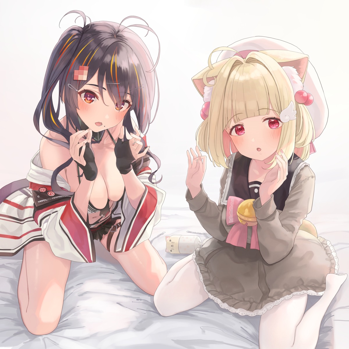 animal_ears bikini garter kemomimi_refle! kuyukian3 nekoma_karin nekomimi open_shirt pantyhose seifuku swimsuits