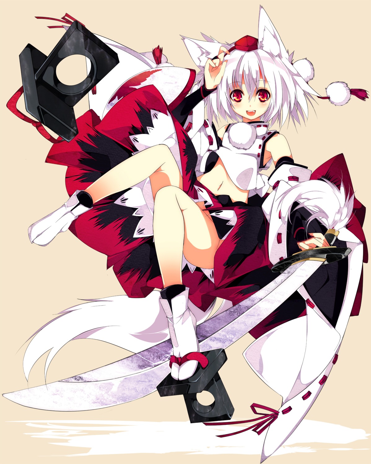 animal_ears inubashiri_momiji nopan shirokitsune sword tail touhou