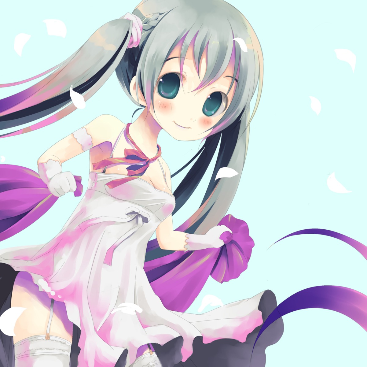 cleavage dress garter_belt hatsune_miku siro stockings thighhighs vocaloid