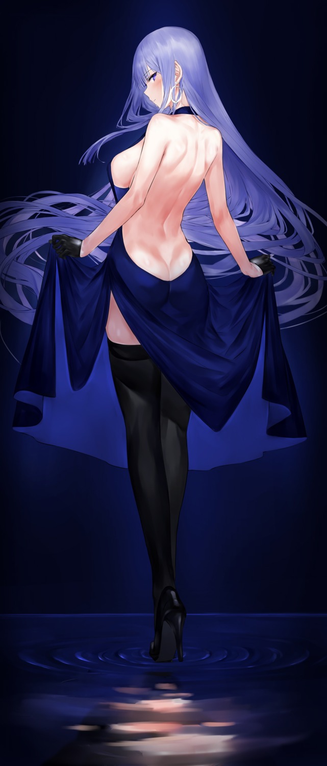 akitaka_akita ass dress heels no_bra nopan skirt_lift thighhighs