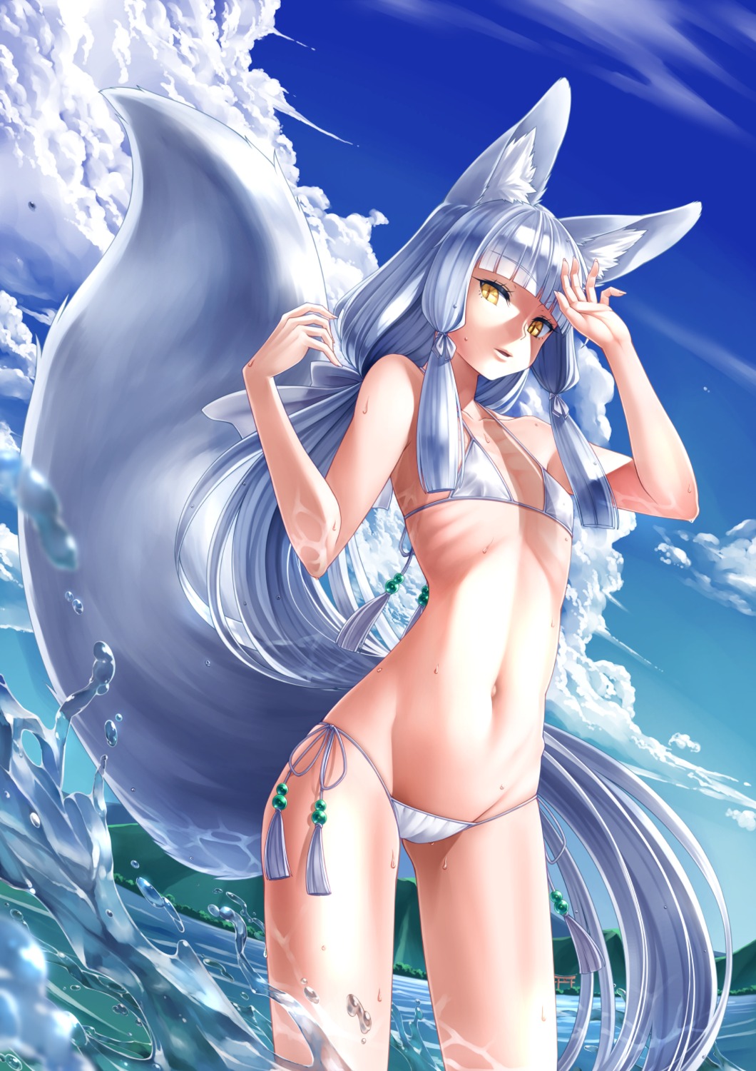 animal_ears bikini cameltoe kitsune seihou swimsuits tail wet
