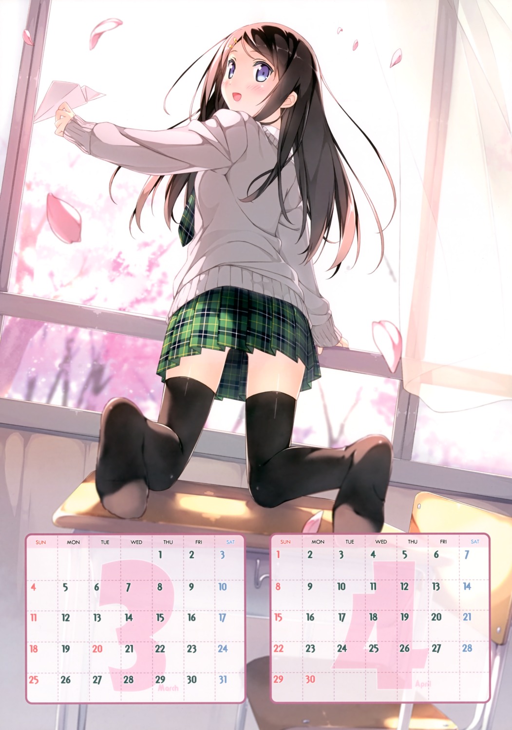 5_nenme_no_houkago calendar kantoku miyaguchi_hiromi seifuku thighhighs