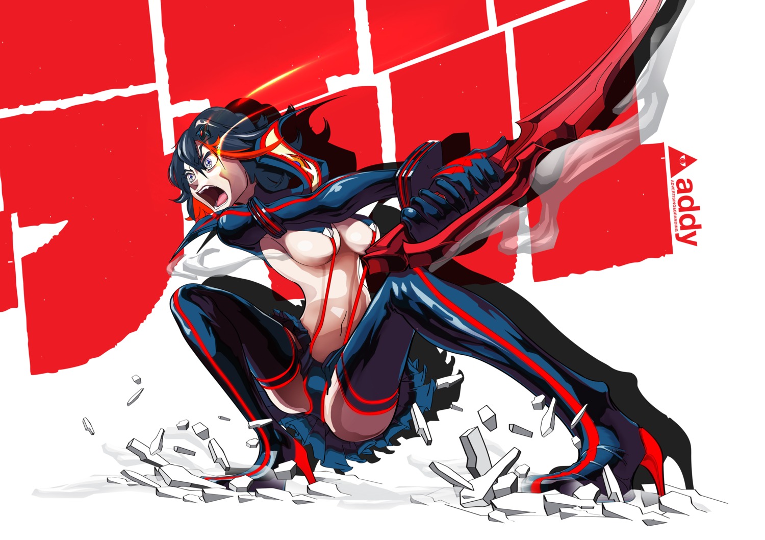 addy kill_la_kill matoi_ryuuko sword thighhighs underboob