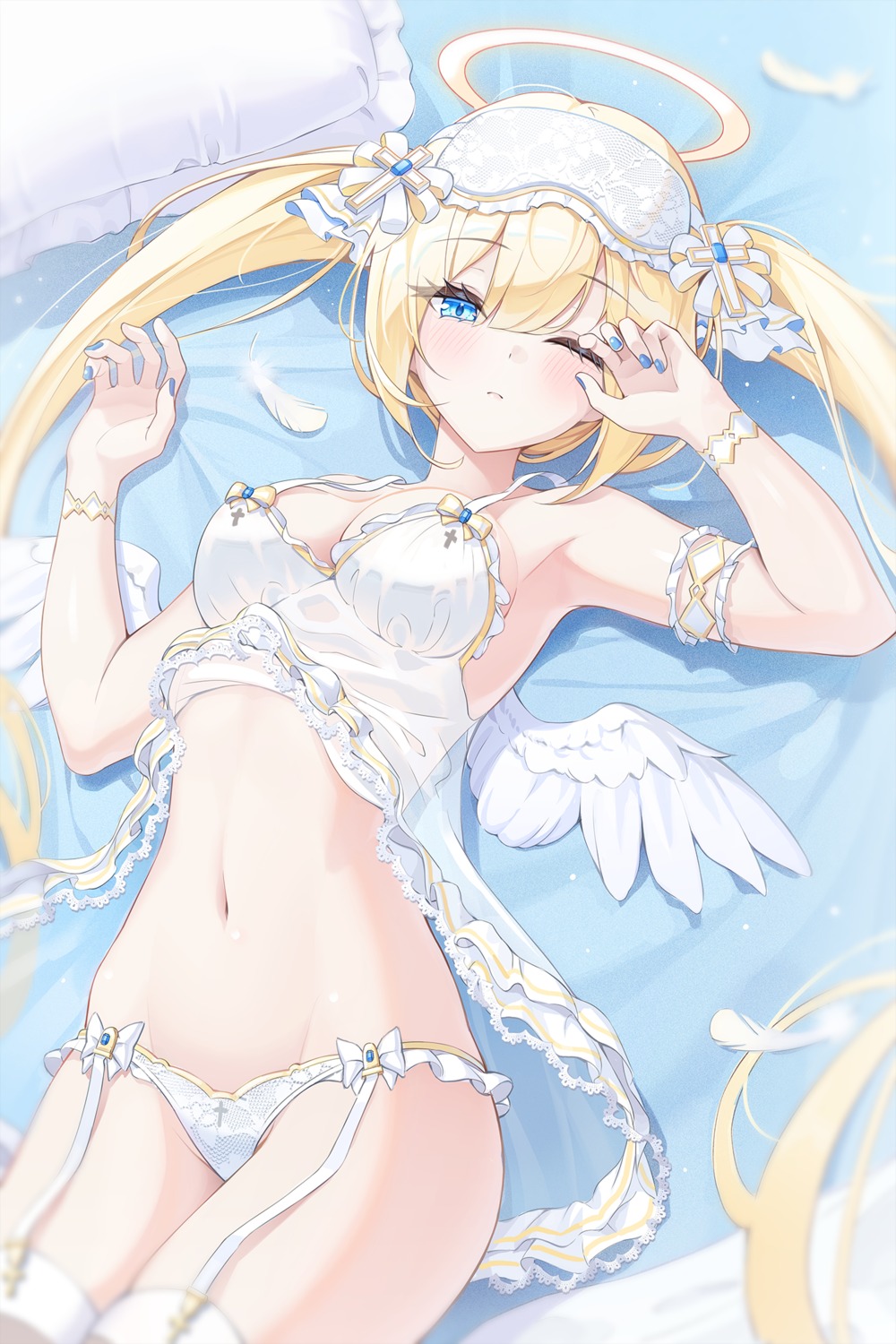 angel bra kira_(kira78718520) lingerie lucy_(kira78718520) pantsu see_through stockings thighhighs wings