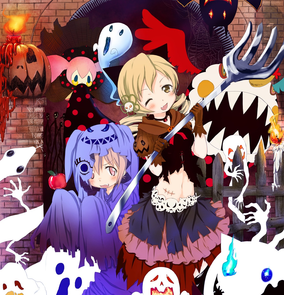 abe_kanari charlotte_(madomagi) halloween kaname_madoka mahou_shoujo_madoka_magica tomoe_mami