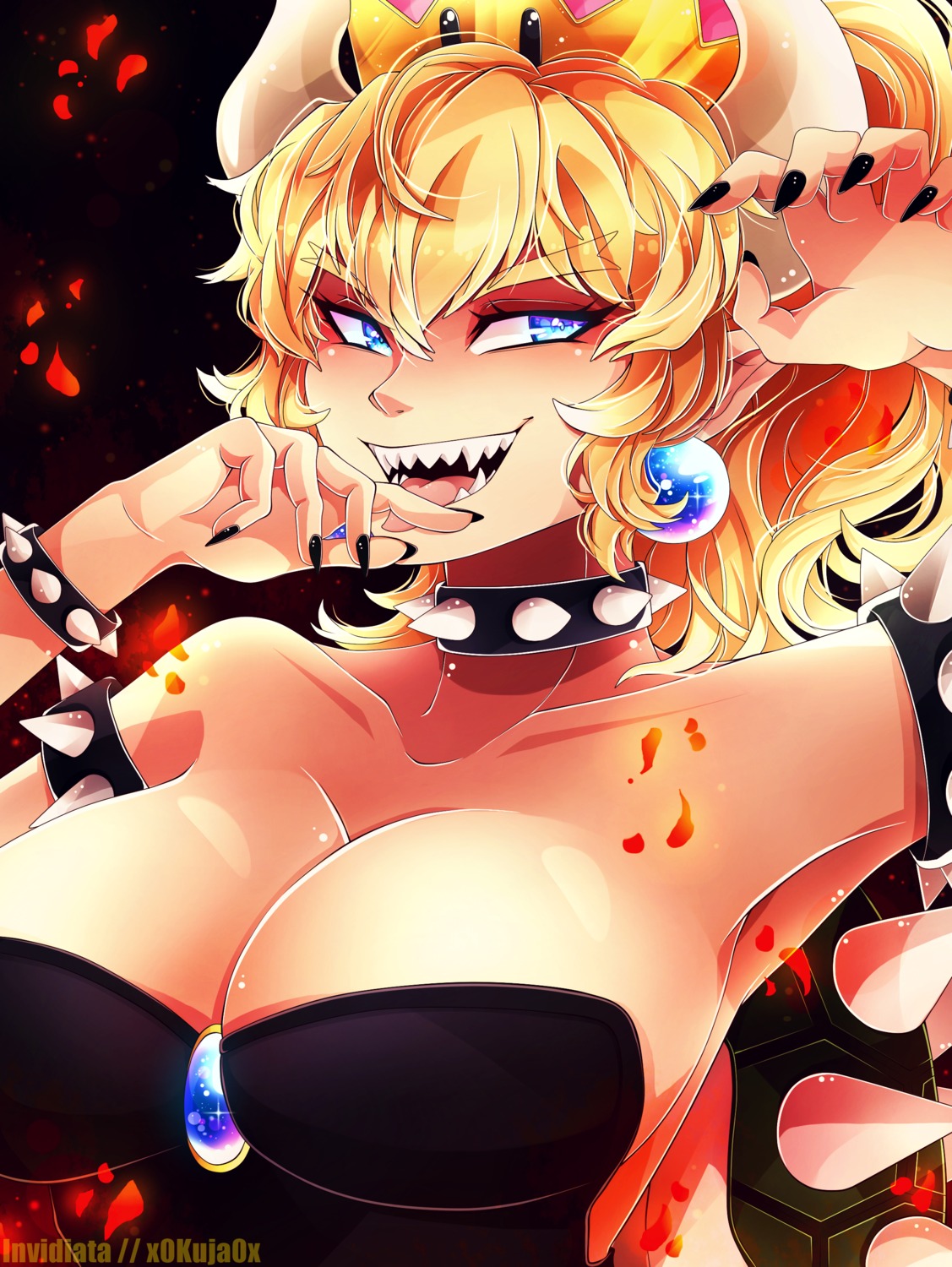 bowsette cleavage horns invidiata new_super_mario_bros._u_deluxe pointy_ears
