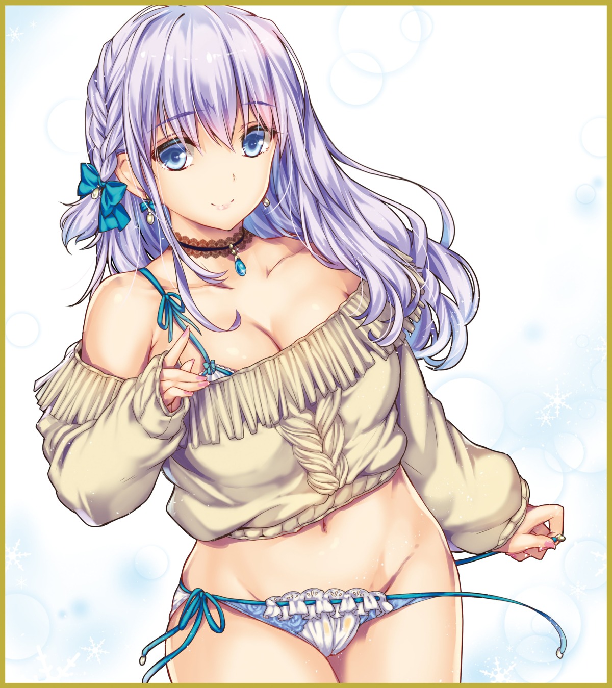 bra monety pantsu panty_pull string_panties sweater undressing