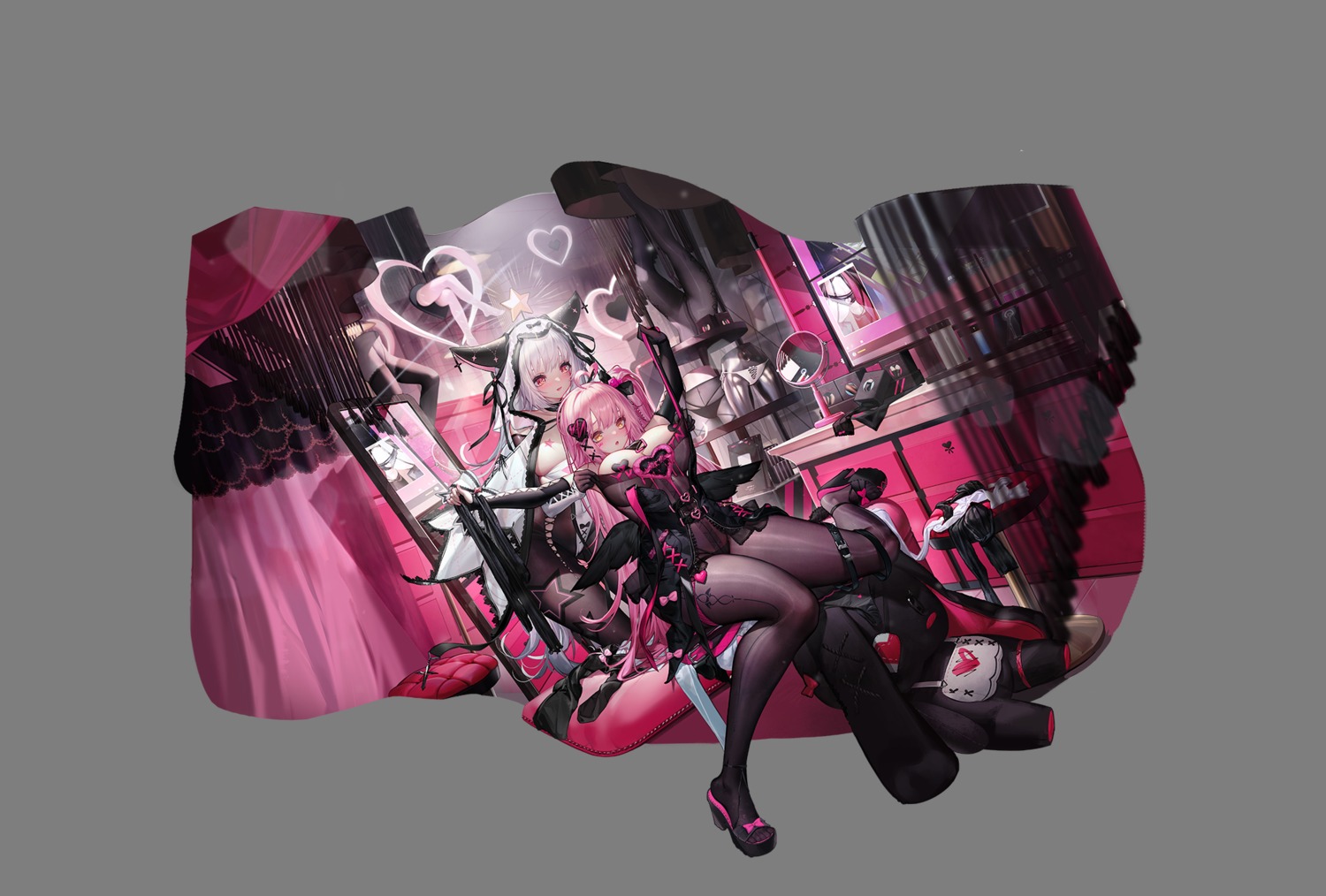 animal_ears areola cross_core dk_senie garter heels no_bra pantsu pantyhose pasties see_through tattoo transparent_png wings