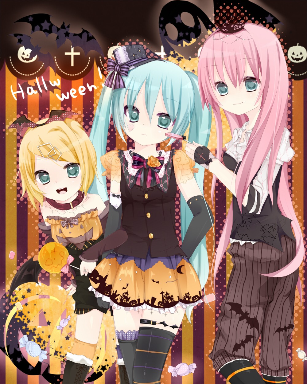 halloween hatsune_miku kagamine_rin megurine_luka sakuragi_yuzuki thighhighs vocaloid