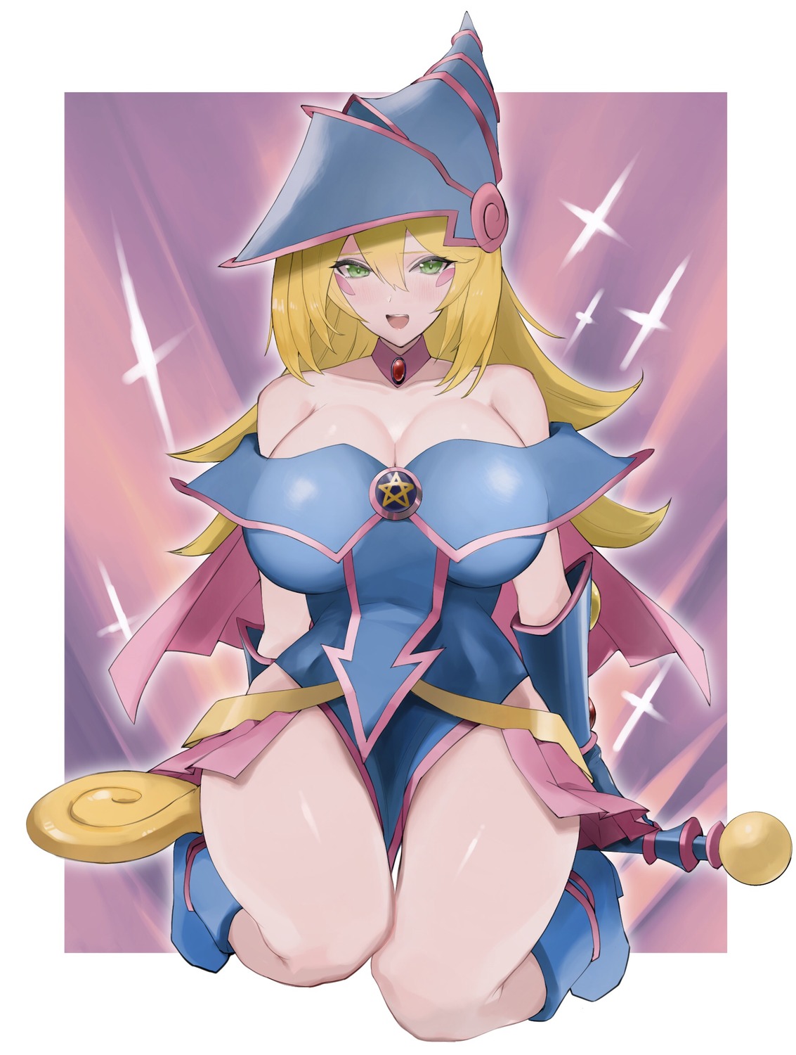 cleavage dark_magician_girl kataku_musou no_bra weapon witch yugioh