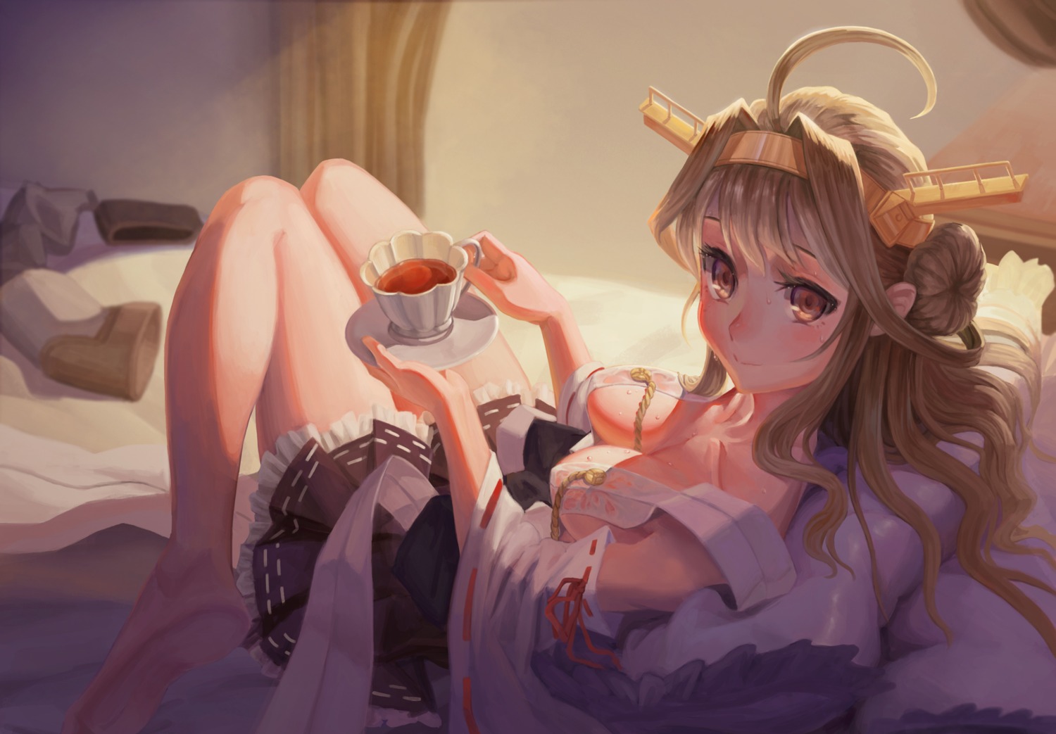 cleavage ecien feet kantai_collection kongou_(kancolle) no_bra see_through