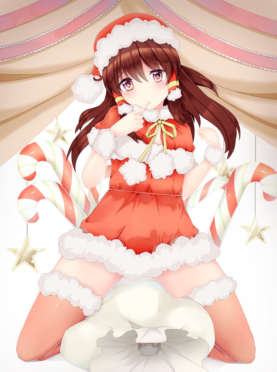 christmas dress hakurei_reimu natsuki_(pixiv15403236) thighhighs touhou