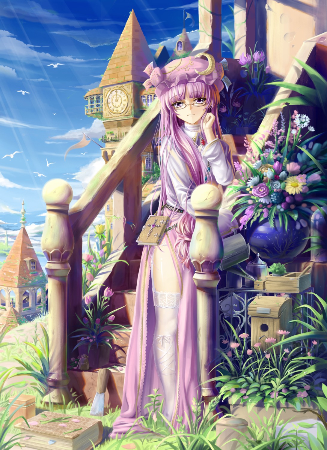 garter_belt megane patchouli_knowledge saber_01 stockings thighhighs touhou