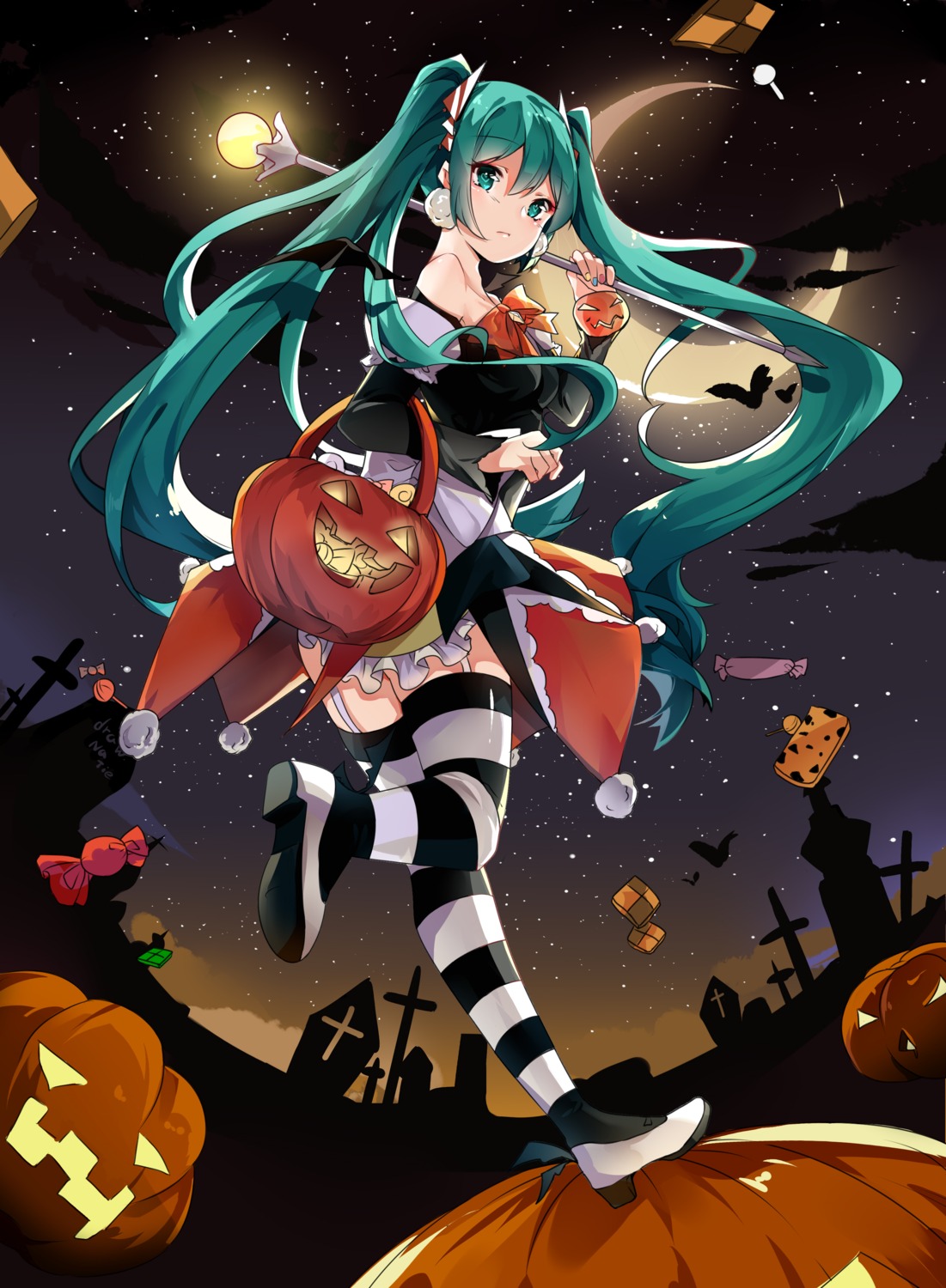 dress halloween hatsune_miku heels hnanati stockings thighhighs vocaloid weapon