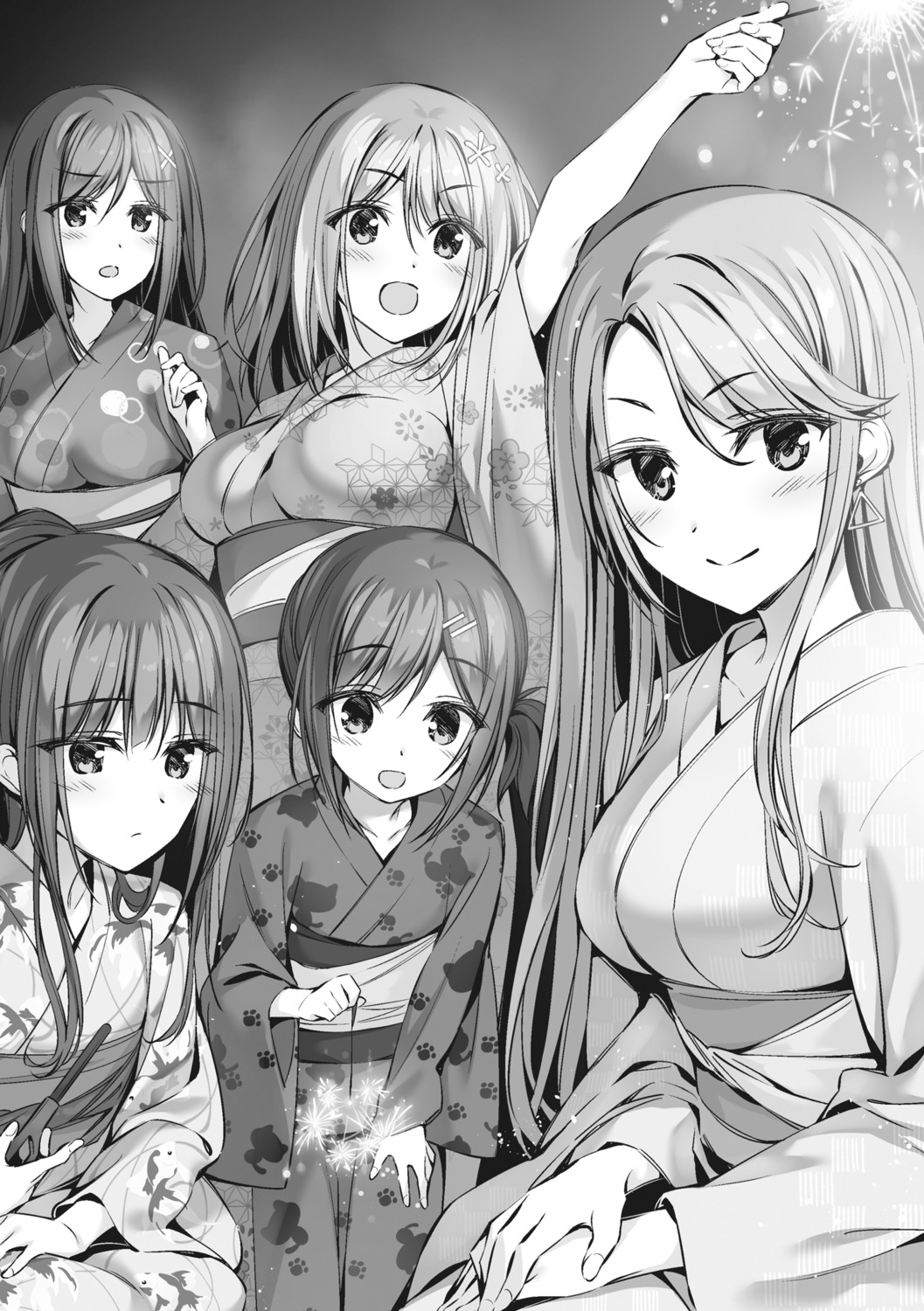 amanashi_nui boku_no_kanojo_sensei jinsho_karen keimi_shiya monochrome oryou saigi_miharu shinju_muku yukata