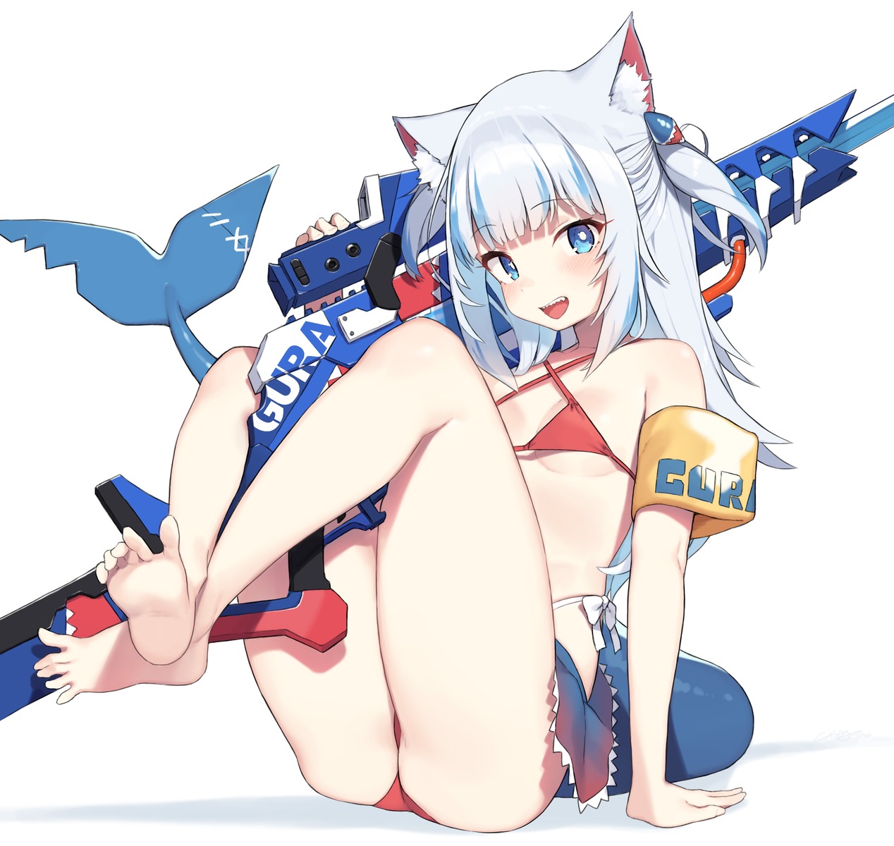 animal_ears bikini cloba feet gawr_gura gun hololive hololive_english loli nekomimi swimsuits tail thong