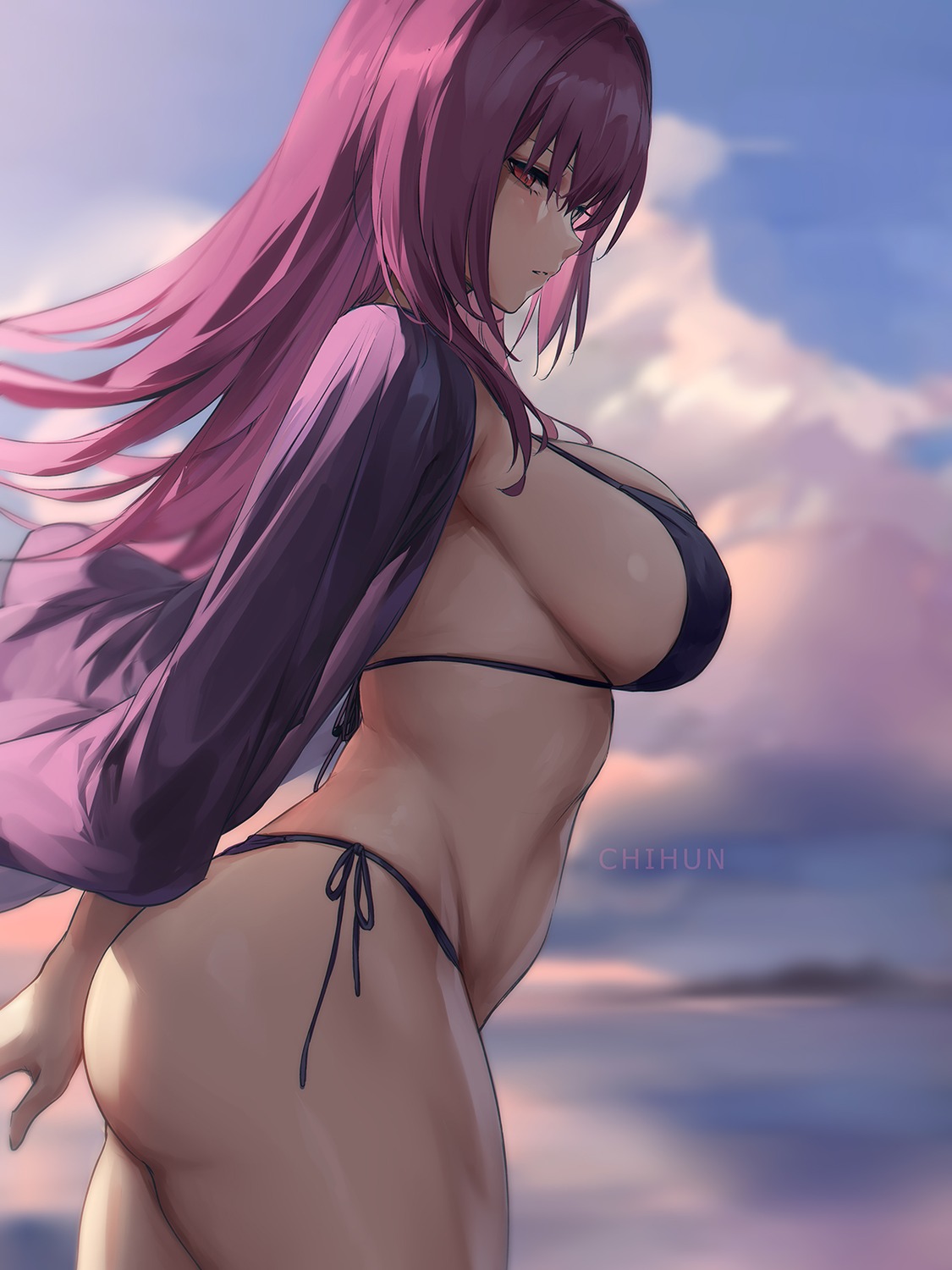 bikini chihunhentai fate/grand_order open_shirt scathach_skadi swimsuits