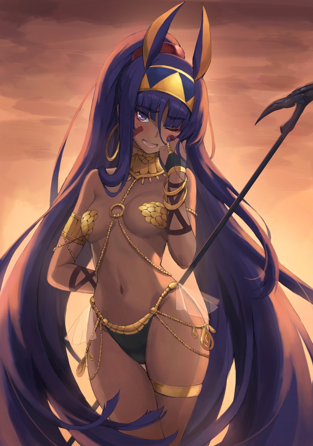 animal_ears bikini bunny_ears fate/grand_order garter nitocris_(fate/grand_order) pasties swimsuits tonee topless weapon