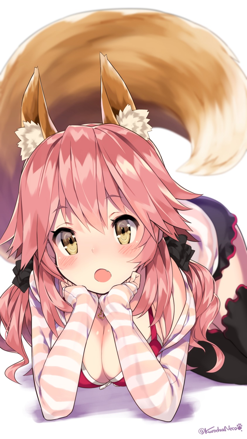 animal_ears cleavage fate/extra fate/stay_night kitsune kuro_chairo_no_neko tail tamamo_no_mae thighhighs