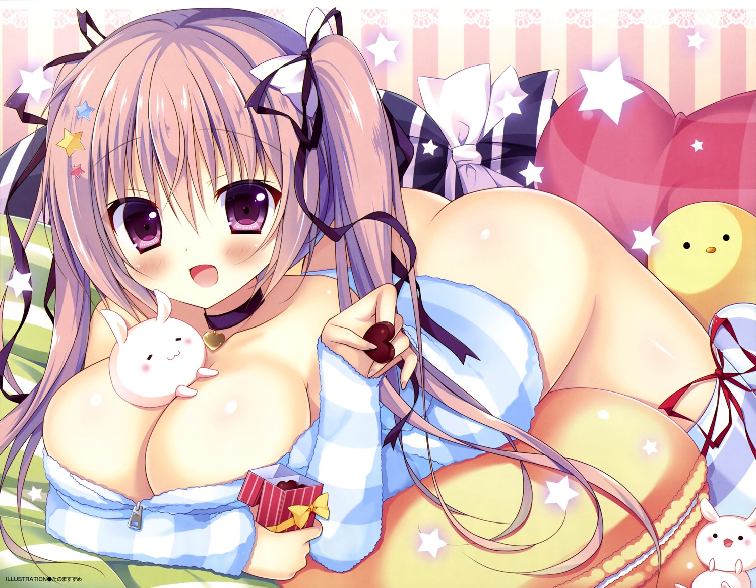 bottomless breast_hold no_bra open_shirt tanoma_suzume thighhighs