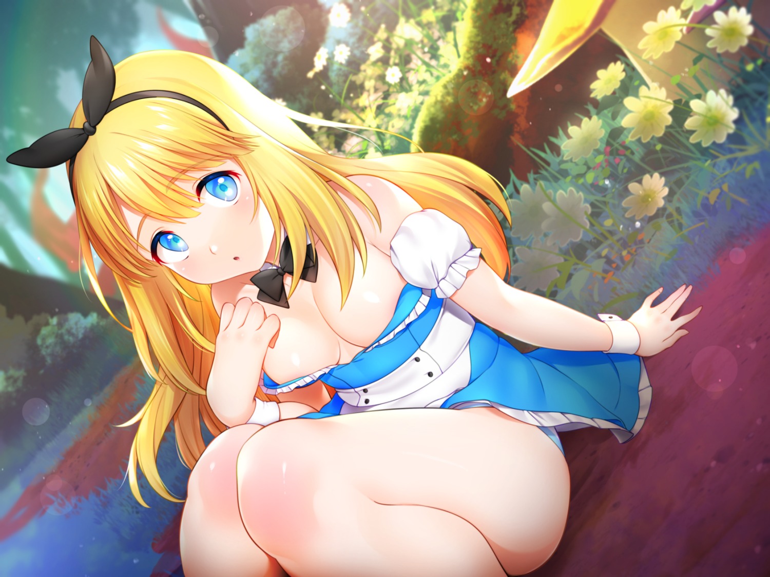 alice alice_in_wonderland dress no_bra open_shirt pantsu pinku_pansaa shimapan skirt_lift