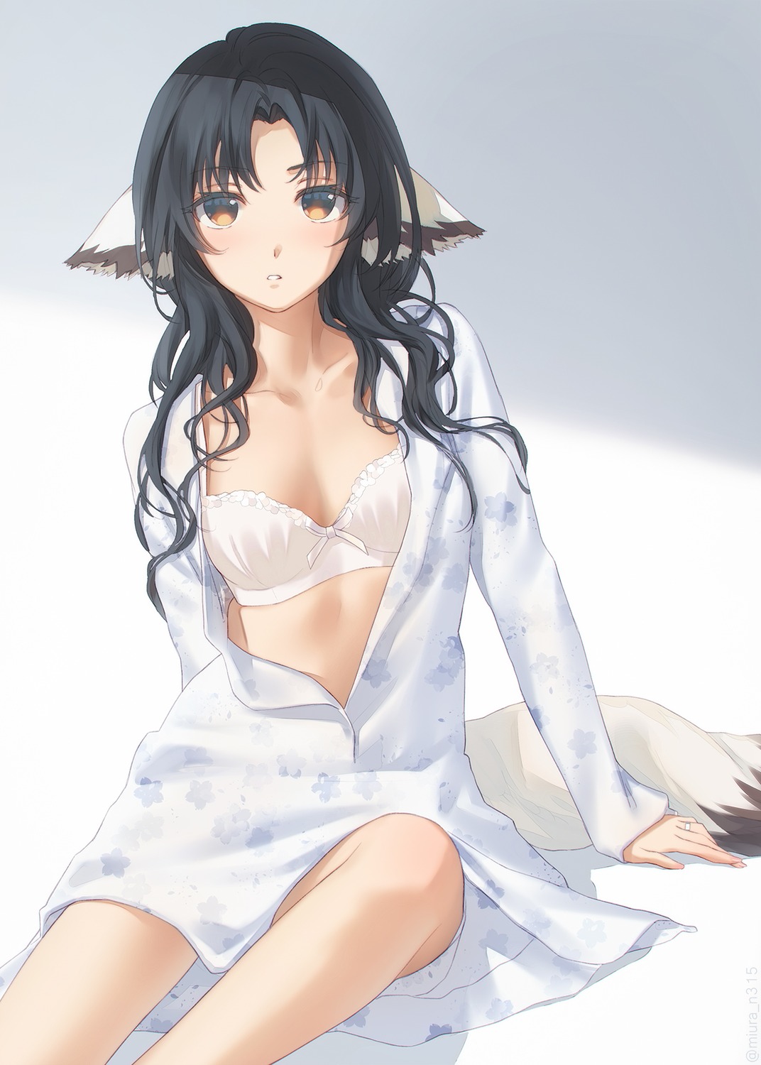 animal_ears bra dress eruruu miura_naoko open_shirt skirt_lift tail utawarerumono