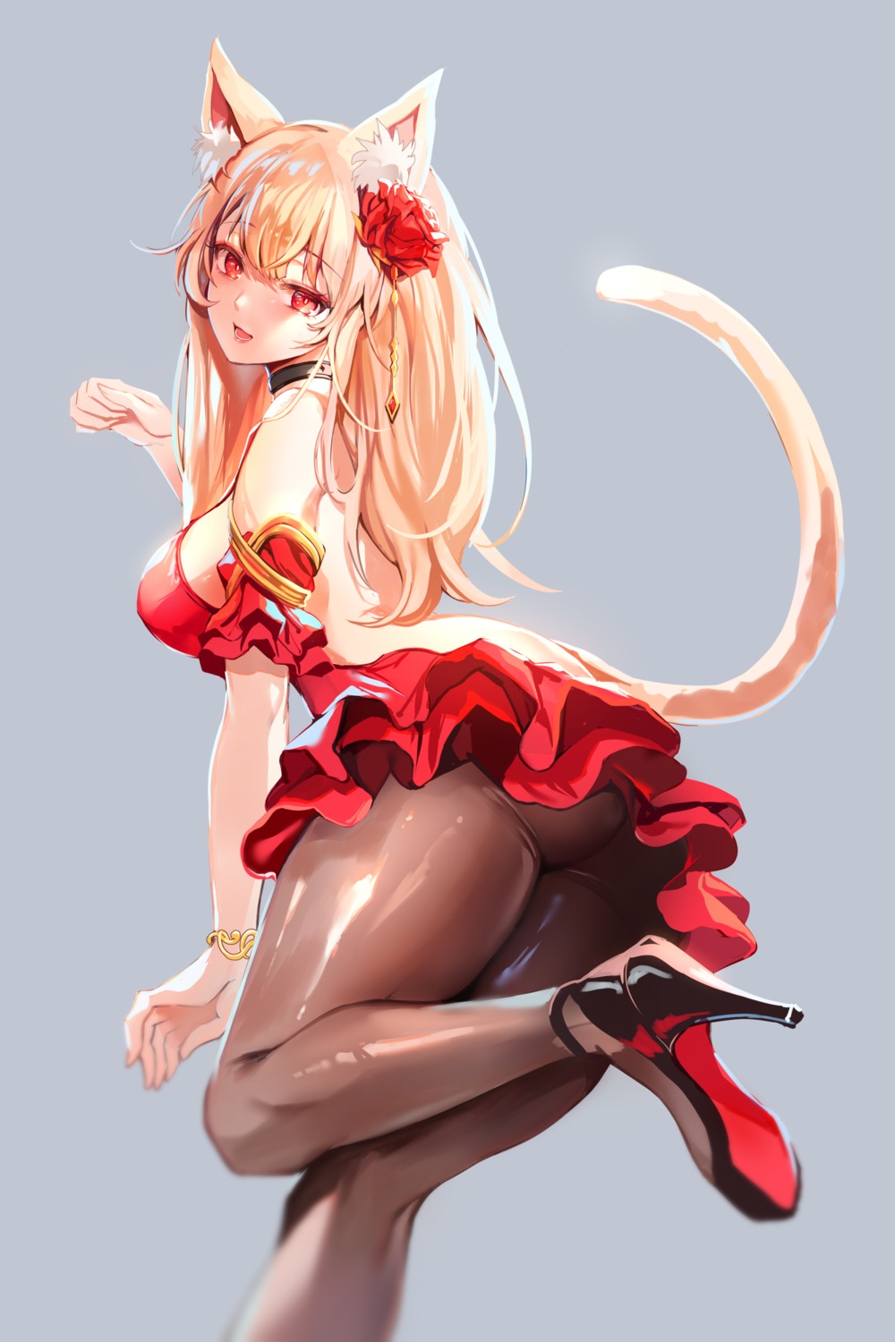 animal_ears ass heels nekomimi no_bra pantyhose skirt_lift tail zerocat