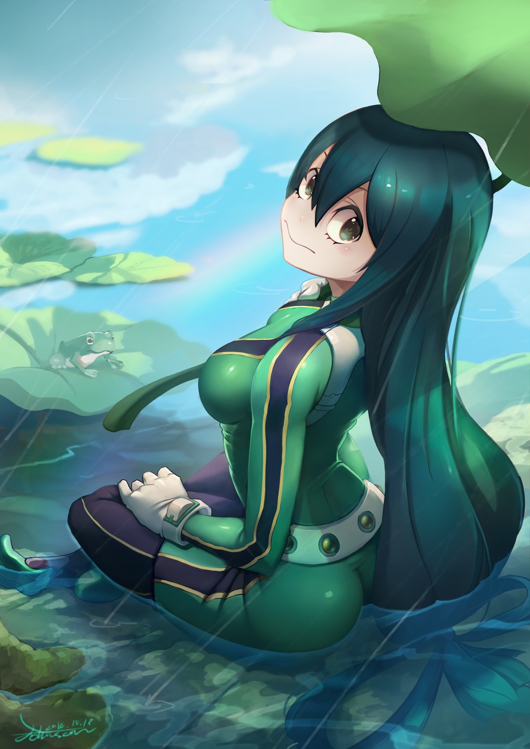 ass asui_tsuyu bodysuit boku_no_hero_academia johnson_zhuang wet