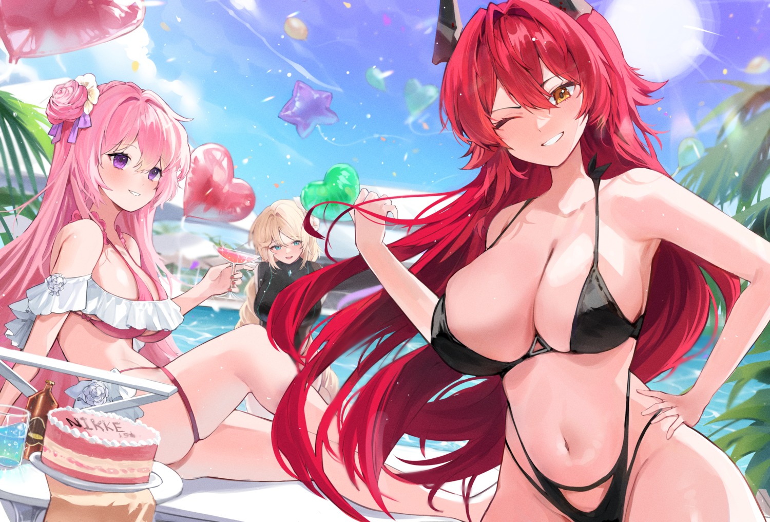 bikini dorothy_(nikke) garter goddess_of_victory:_nikke horns mindoll rapunzel_(nikke) red_hood_(nikke) swimsuits