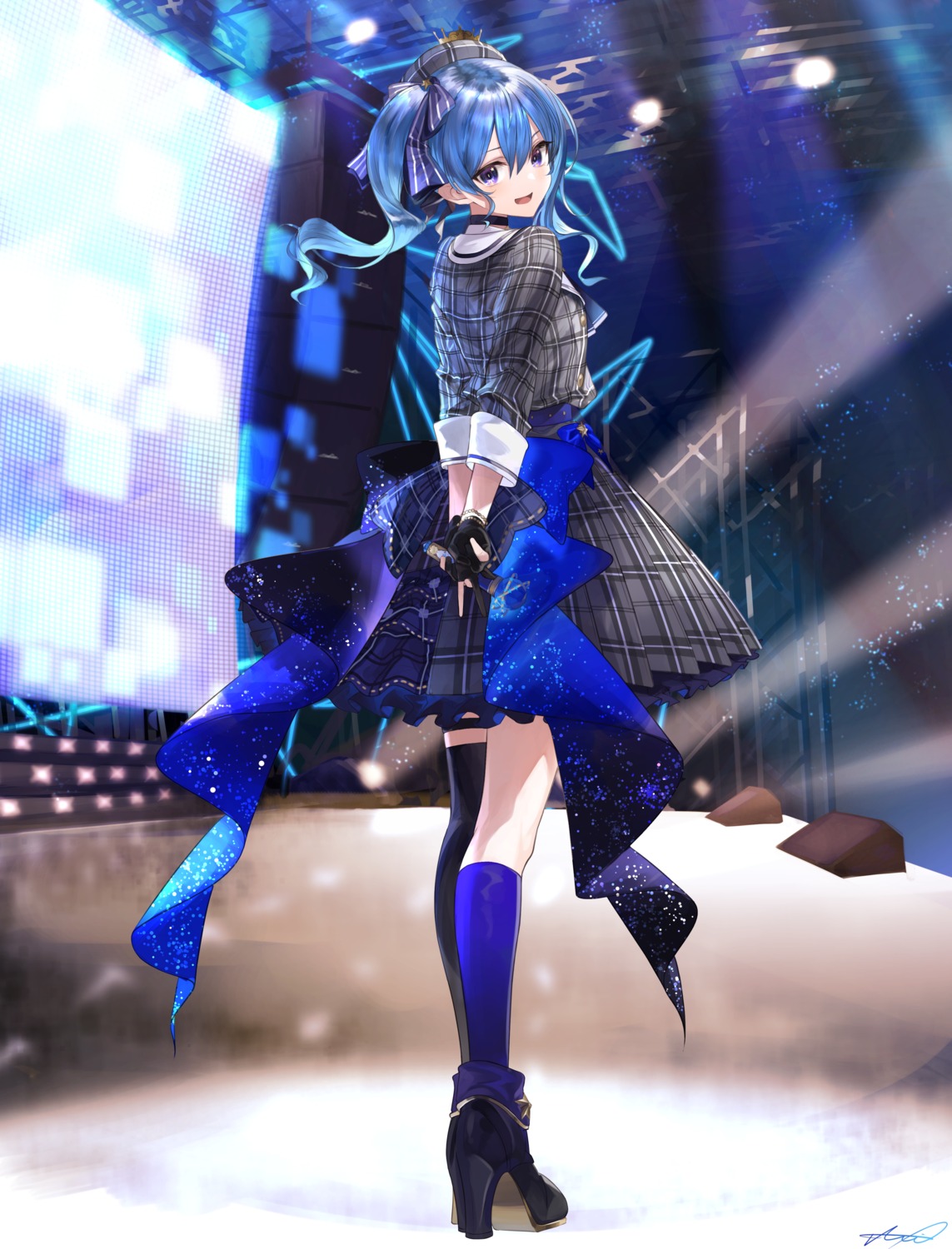 dress garter heels hololive hoshimachi_suisei jazztaki thighhighs