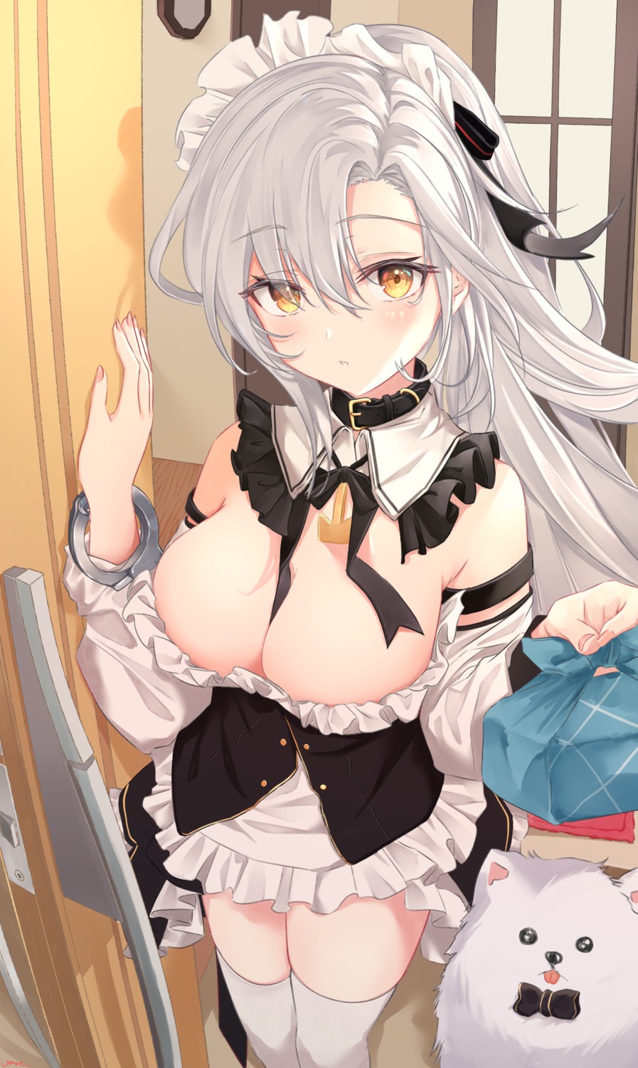 azur_lane drake_(azur_lane) maid no_bra thighhighs vayneeeee