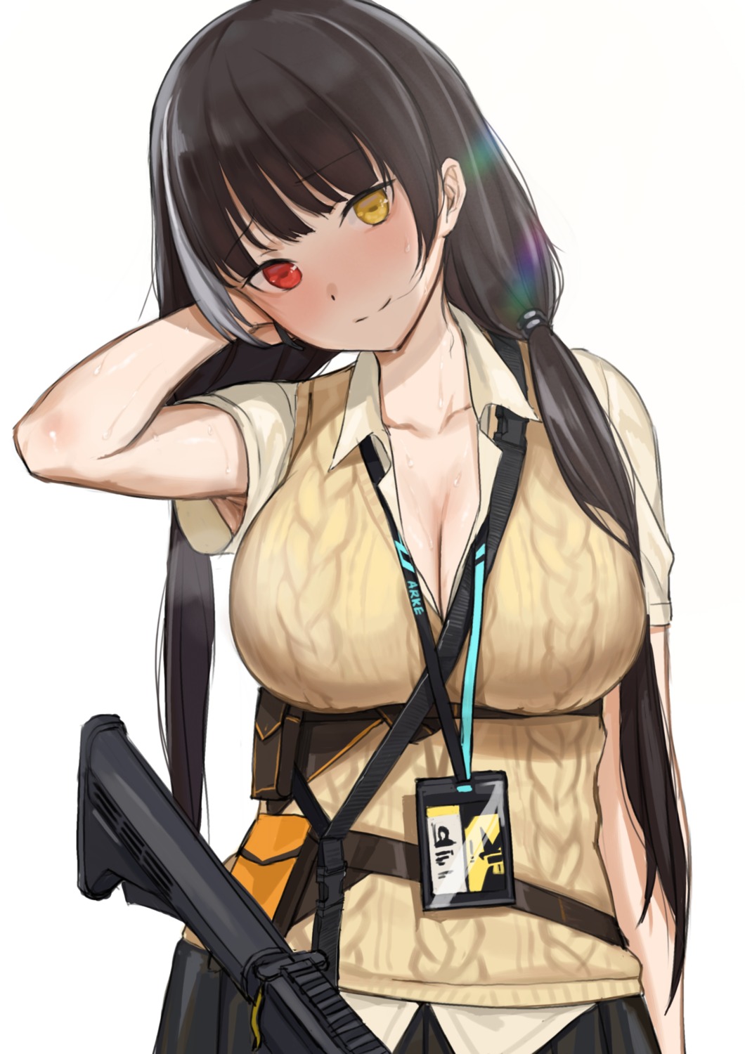 cleavage girls_frontline gun heterochromia kuro_(zhurunbo1997) open_shirt ro635_(girls_frontline) sweater