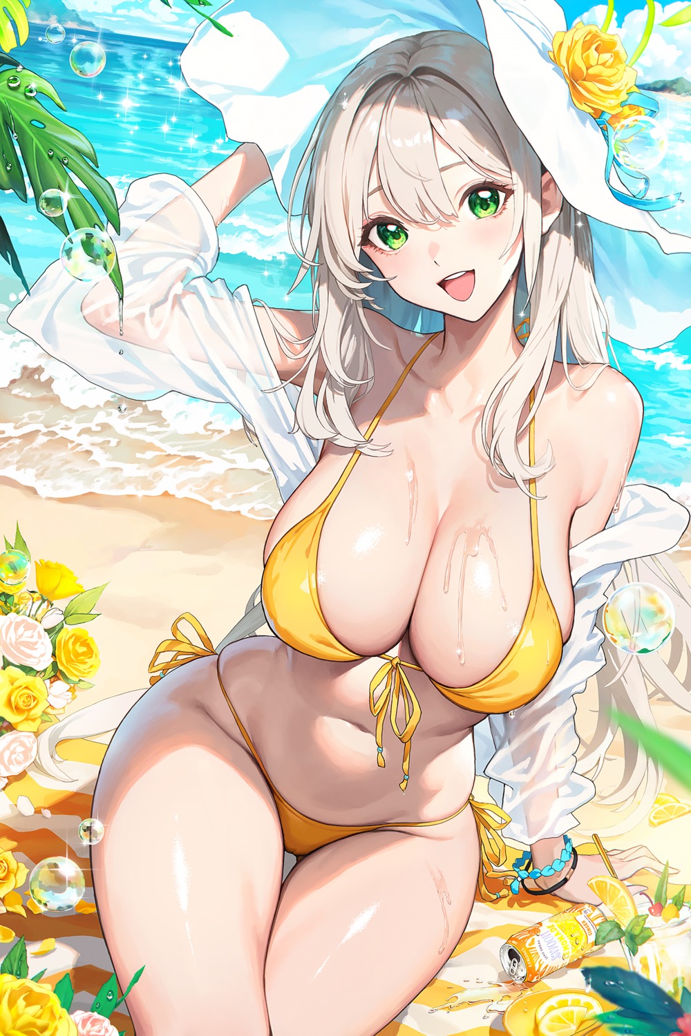 bikini blue_archive halo izayoi_nonomi open_shirt punc_p see_through swimsuits