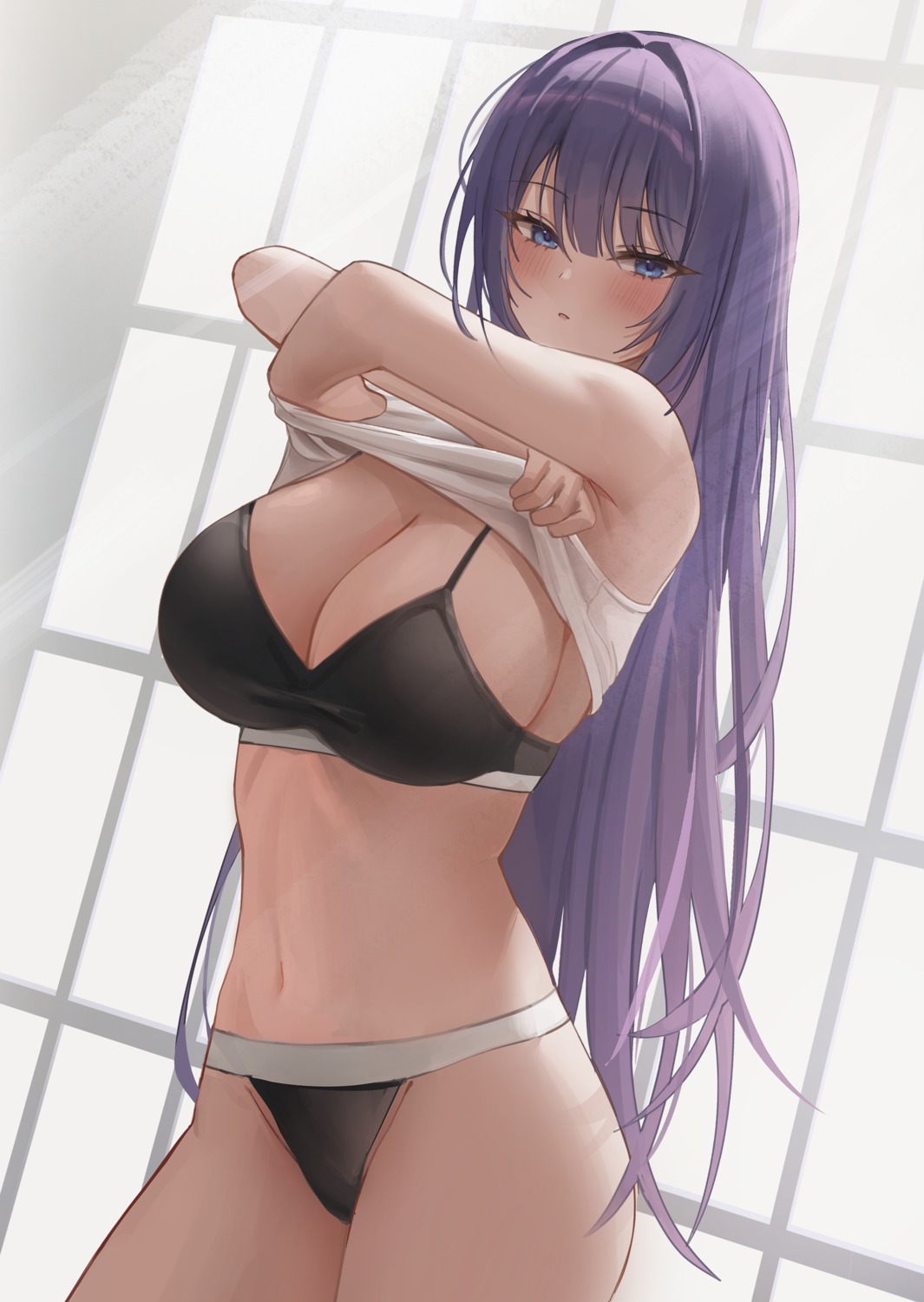 artist_revision biya_(1024) bra pantsu shiroki_yuna shirt_lift undressing