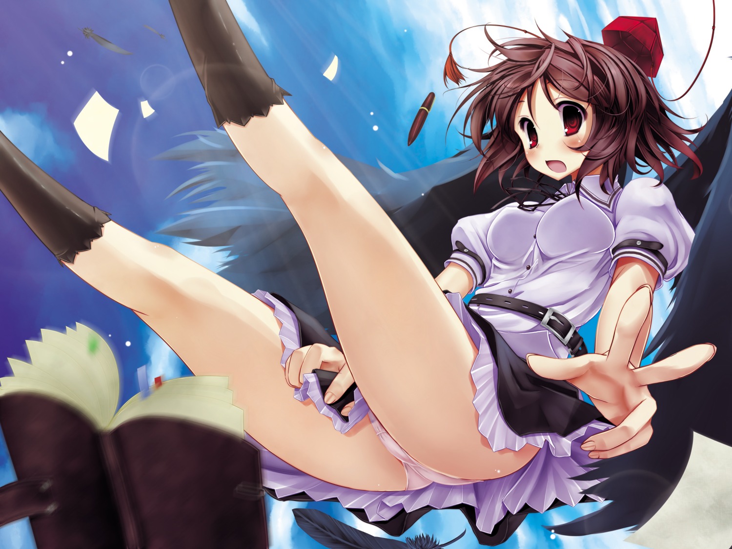 erect_nipples pantsu scarlet_(studioscr) shameimaru_aya touhou wallpaper wings