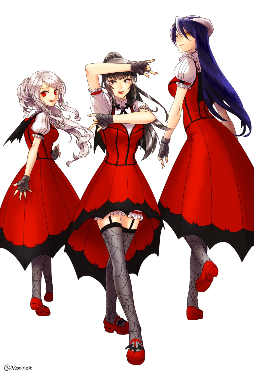 aken albedo_(overlord) cosplay crossover dress horns narberal_gamma overlord shalltear_bloodfallen stockings the_idolm@ster thighhighs wings