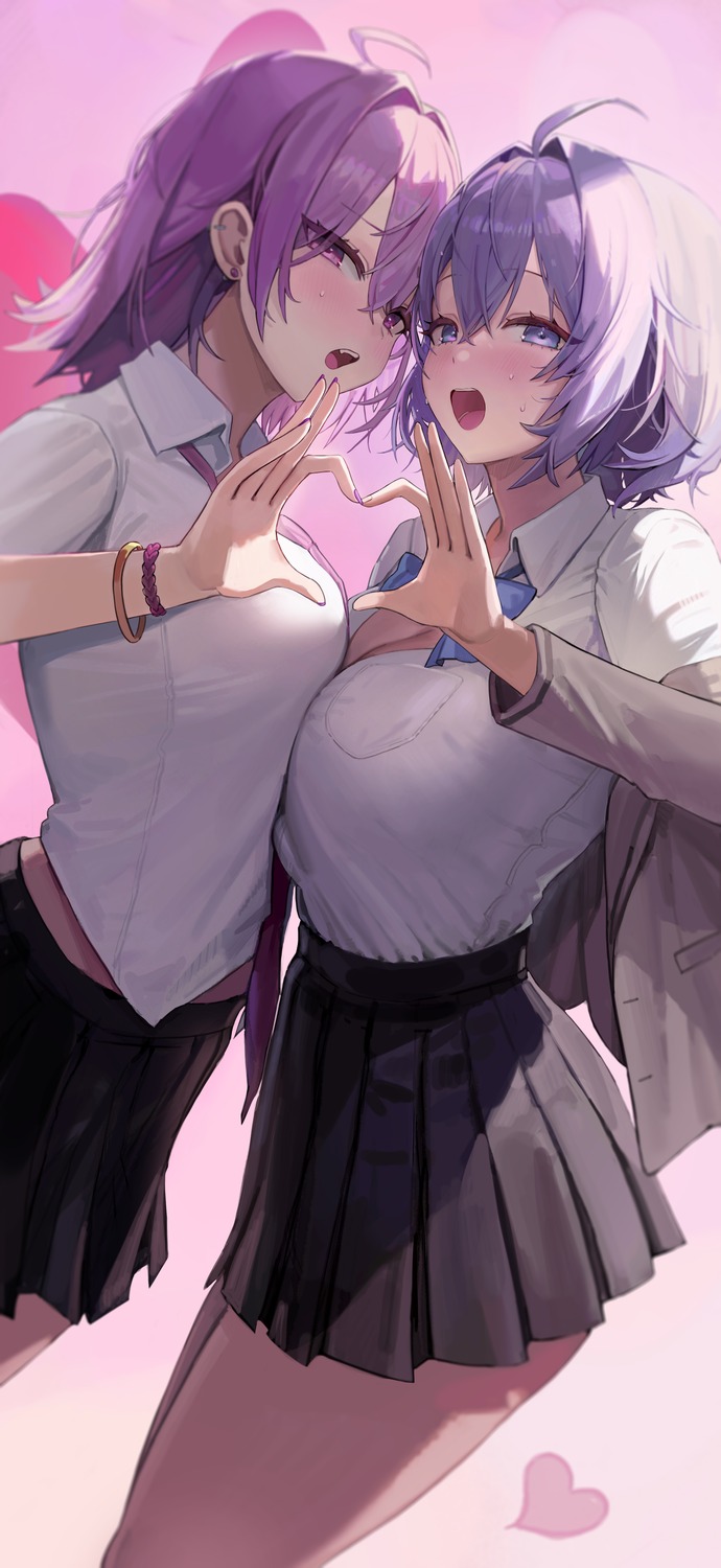 cleavage freng open_shirt seifuku symmetrical_docking yuri