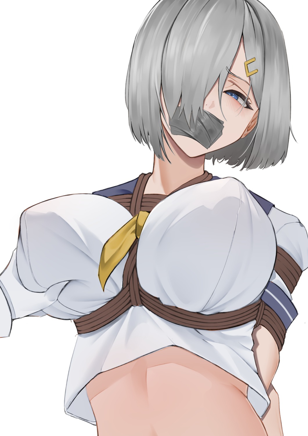 bondage breast_grab erect_nipples hamakaze_(kancolle) harris_hero kantai_collection seifuku