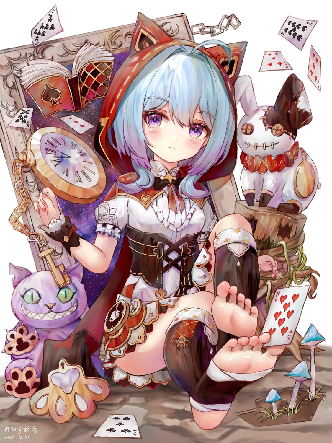 alice_in_wonderland animal_ears benghuai_xueyuan buxue_luo_li_tang cosplay dress feet griseo honkai_impact little_red_riding_hood little_red_riding_hood_(character)