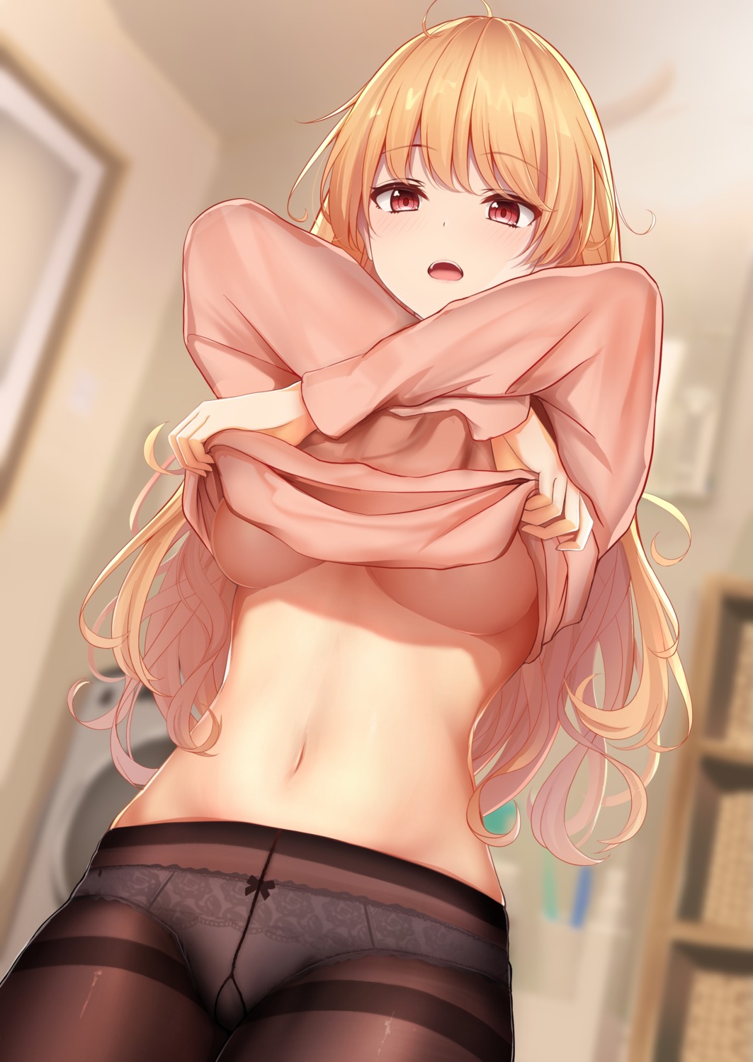 monaka_curl no_bra pantsu pantyhose shirt_lift undressing