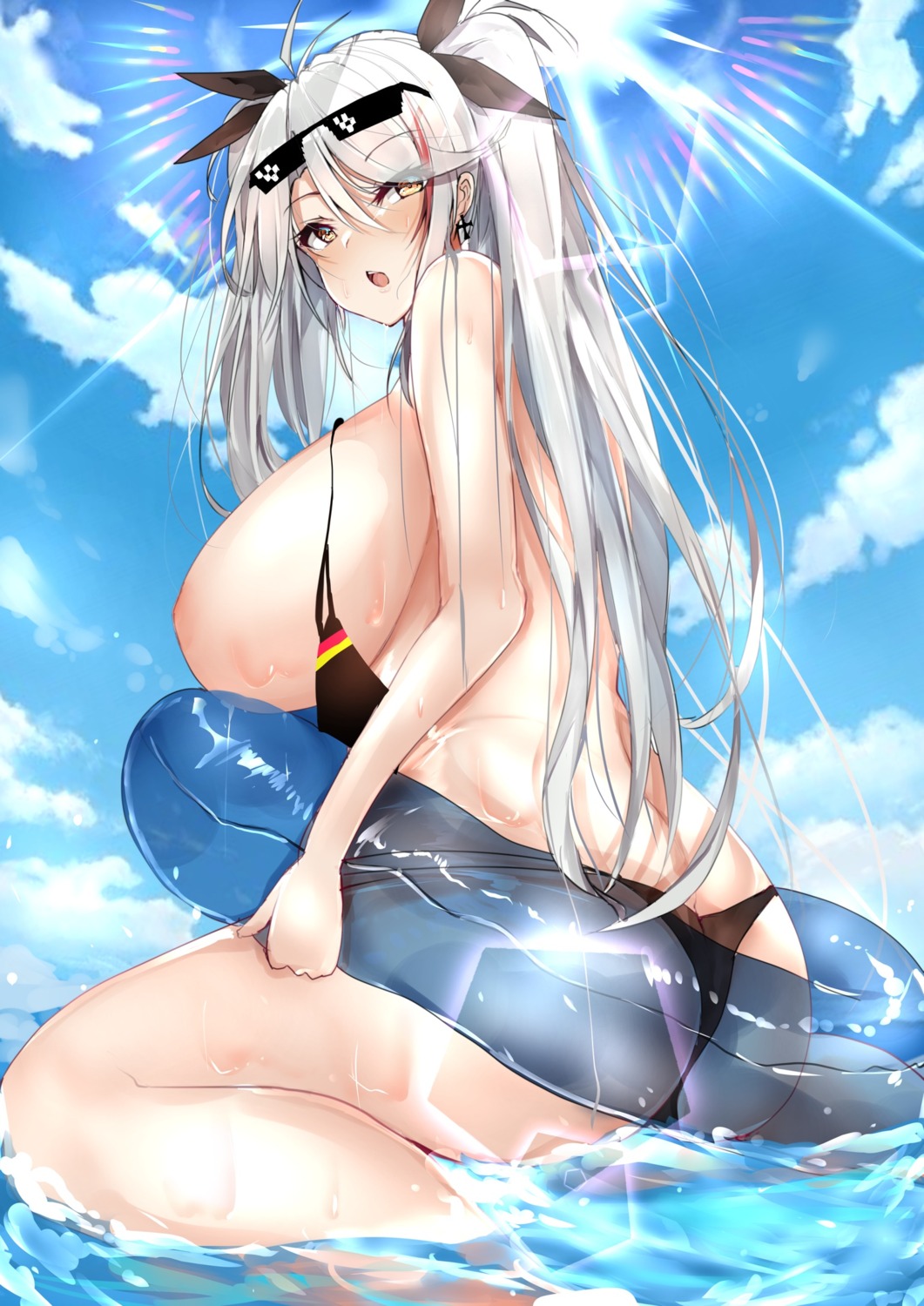 areola ass azur_lane bikini breasts megane prinz_eugen_(azur_lane) swimsuits tagme thong wet