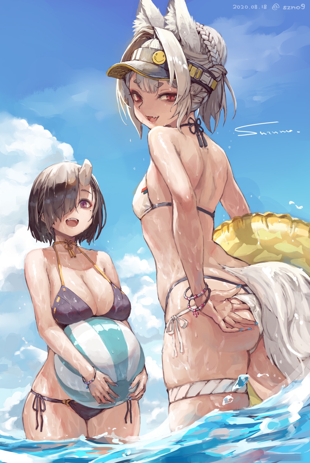 animal_ears ass bikini bookshelf cleavage garter suzuno_(bookshelf) swimsuits tail thong wet