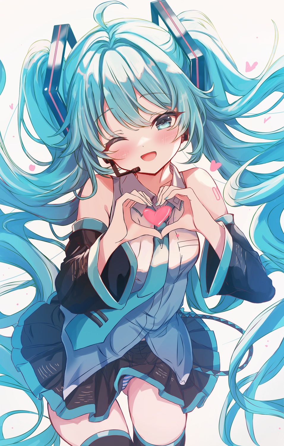 cutlass_(classic_chocolate) hatsune_miku pantsu shimapan skirt_lift tattoo thighhighs vocaloid