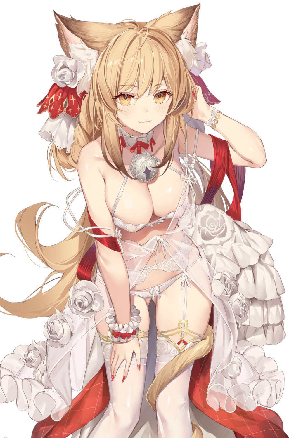 animal_ears bra dress erect_nipples garter_belt kaerunoko nekomimi open_shirt pantsu see_through stockings tail thighhighs