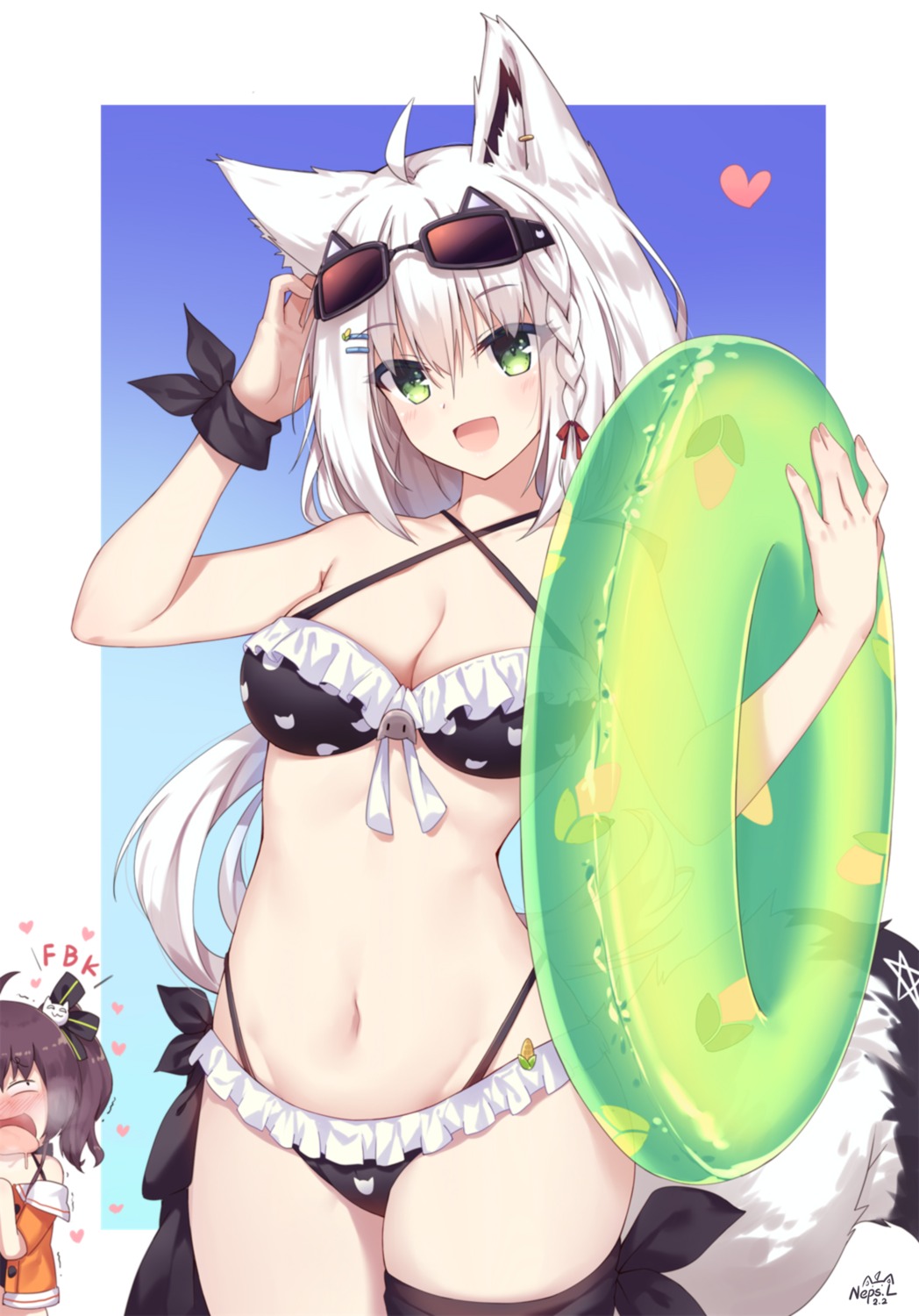 animal_ears bikini cleavage hololive hololive_gamers kitsune megane natsuiro_matsuri neps-l shirakami_fubuki swimsuits tail