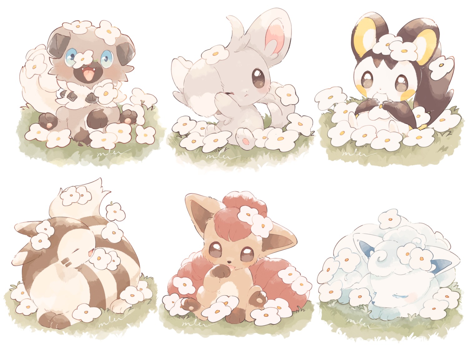 alolan_vulpix detexted emolga furret minccino pokemon rockruff tagme vulpix