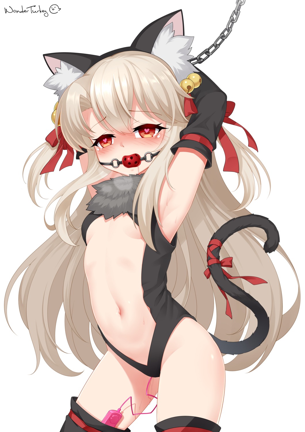 animal_ears bondage fate/kaleid_liner_prisma_illya fate/stay_night huoji_(wonderturkey) illyasviel_von_einzbern leotard loli nekomimi no_bra tail thighhighs vibrator