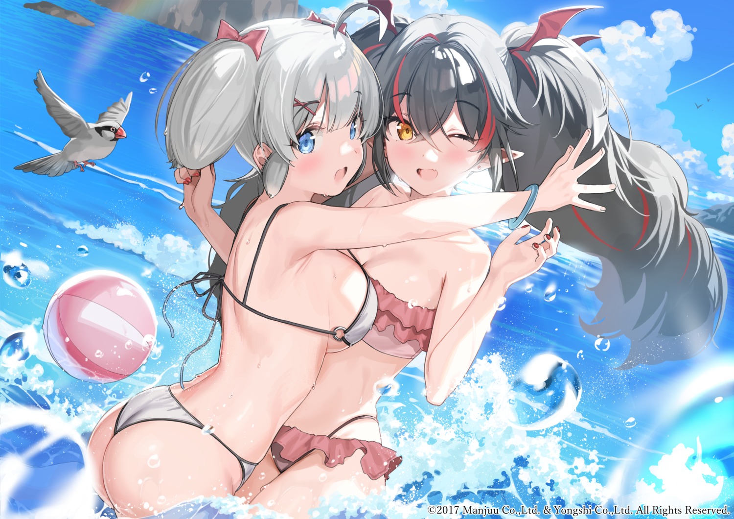 ass azur_lane bikini kanzarin pointy_ears swimsuits symmetrical_docking thong wet z24_(azur_lane) z28_(azur_lane)