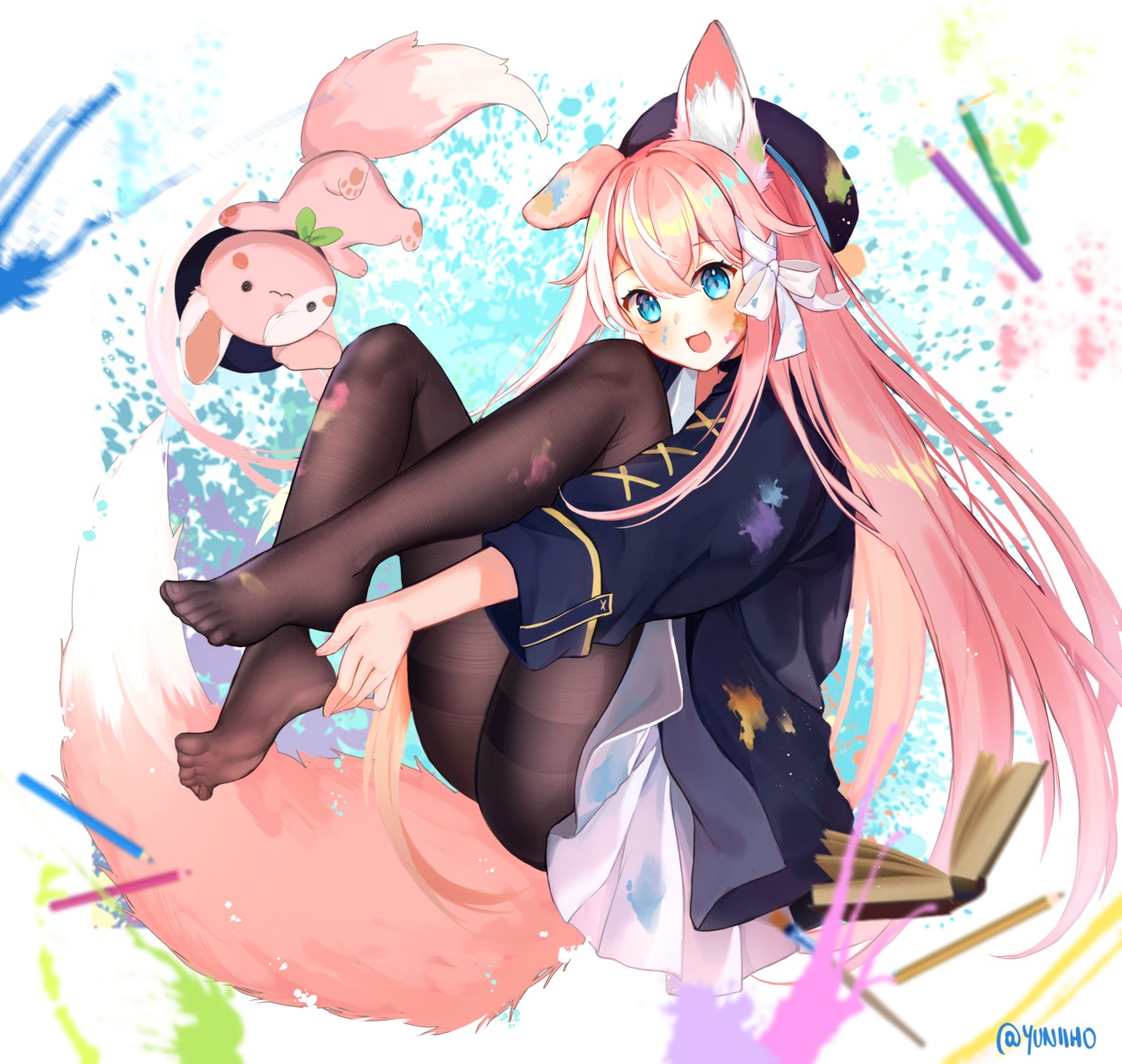 animal_ears feet pantyhose skirt_lift tail yuniiho