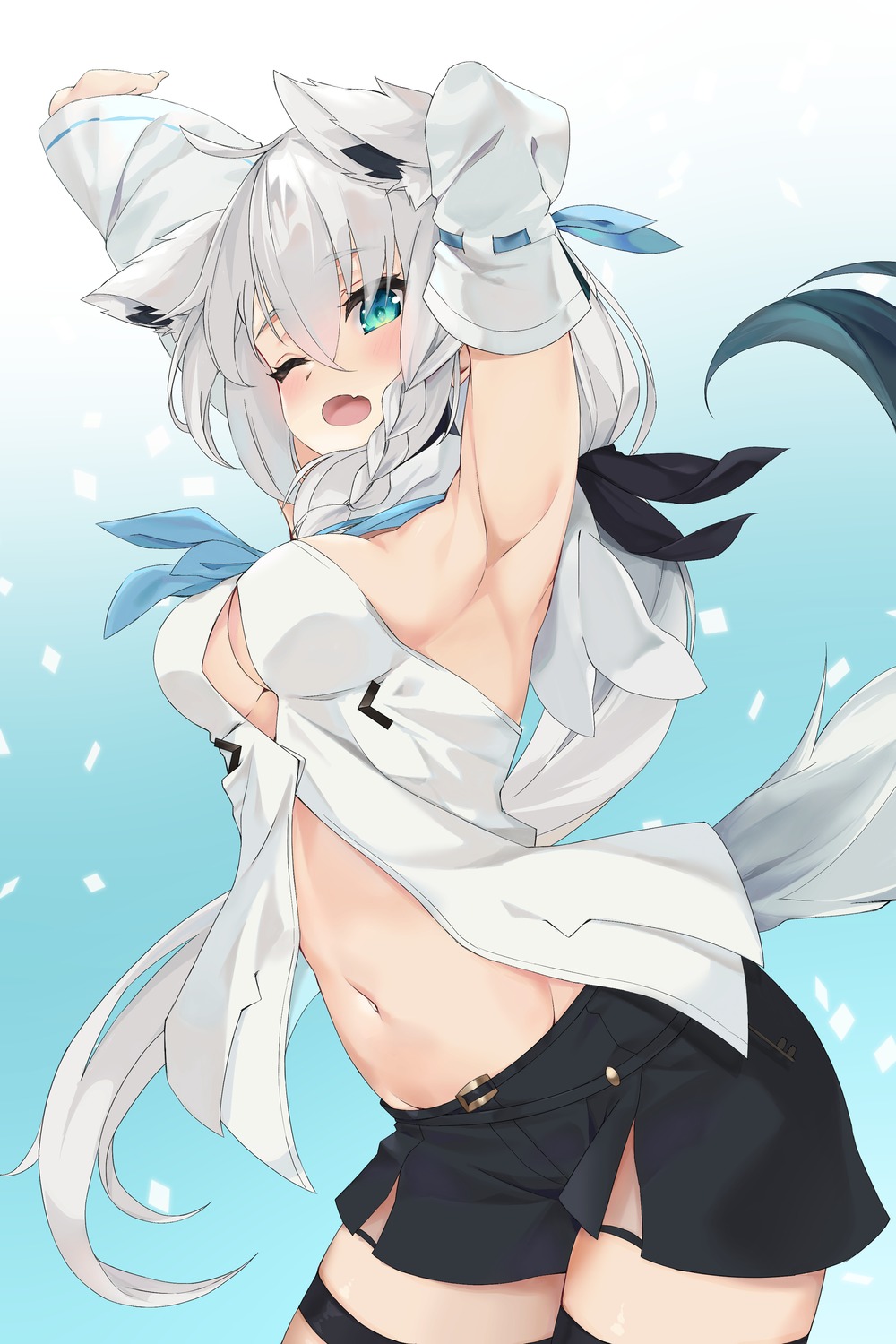 aa_(16rrr16) animal_ears hololive hololive_gamers kitsune no_bra shirakami_fubuki tail